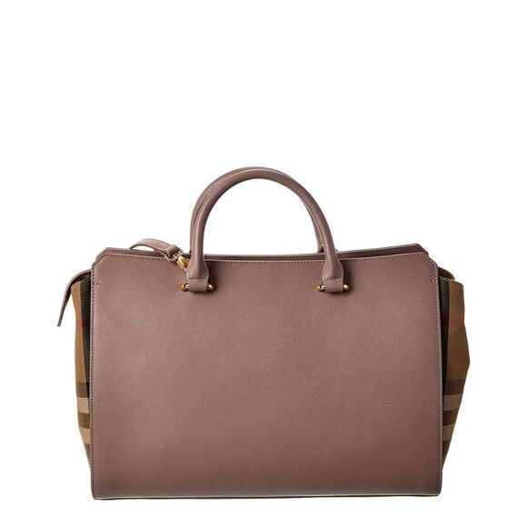 Burberry Banwell Medium Leather & Check Canvas Satchel, Pink - Picture 2 of 4